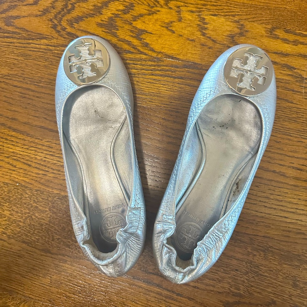 Tory Burch Silver Slip-On Flats